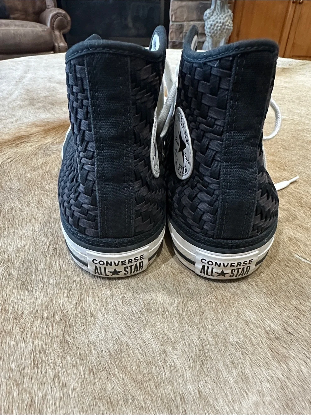 Converse Black Woven High-Top Sneakers with White Laces - Picture 2 of 6